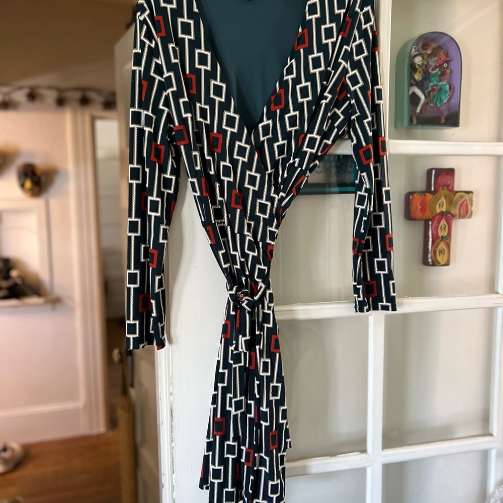 Alexia Admor Geometric Long Sleeve Dress Teal, Brick,Cream , DVF style